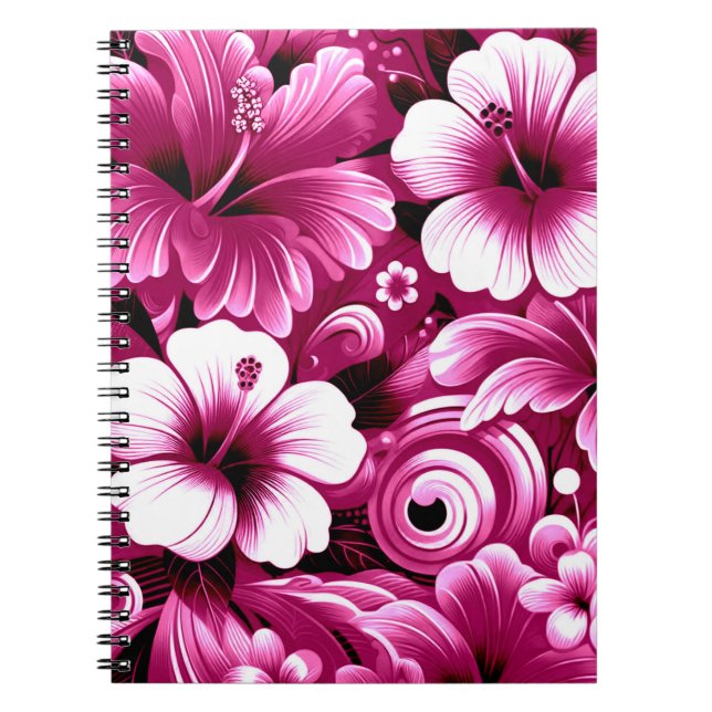Cuaderno Flores tropicales hawaianas Hibiscus Pink White (Frente)