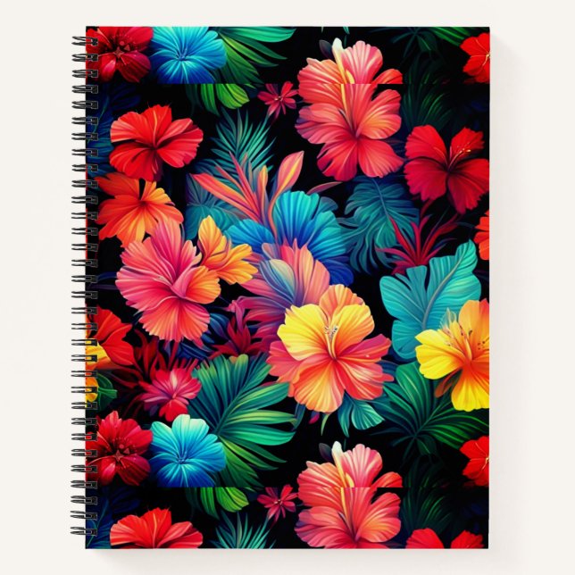 Cuaderno Flores tropicales Naranja floral hojas-66771 (Anverso)