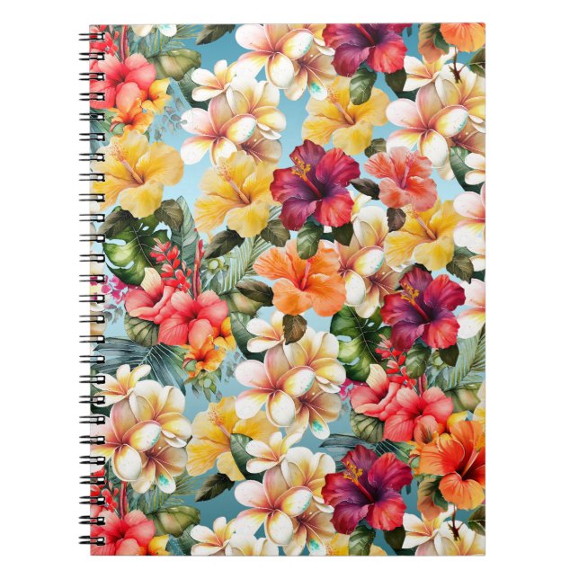 Cuaderno Flores tropicales tropicales de amarillo rojo hibi (Frente)