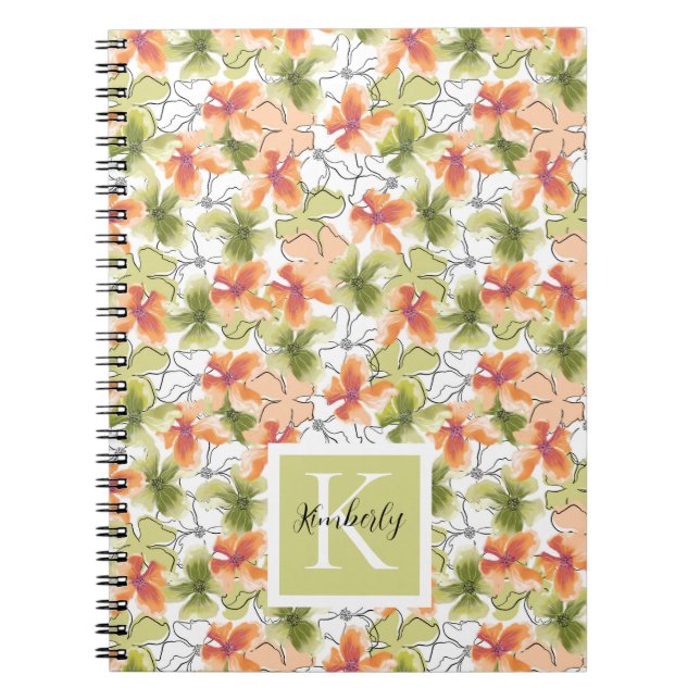 Cuaderno Flores tropicales y líneas de arte monogramadas (Frente)