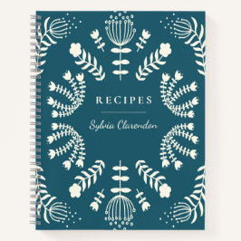 Cuaderno Flores Verde azuladas azules danesas de color azul