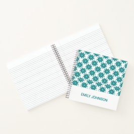 Cuaderno flores verde azuladas nombre personalizado blanco