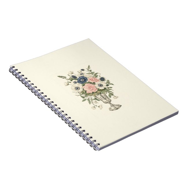 Cuaderno Flores verdes de marfil rosado de malva azul (Lado Derecho)
