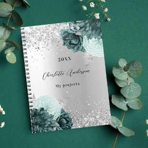 Cuaderno Flores verdes plateadas elegantes glamorosos