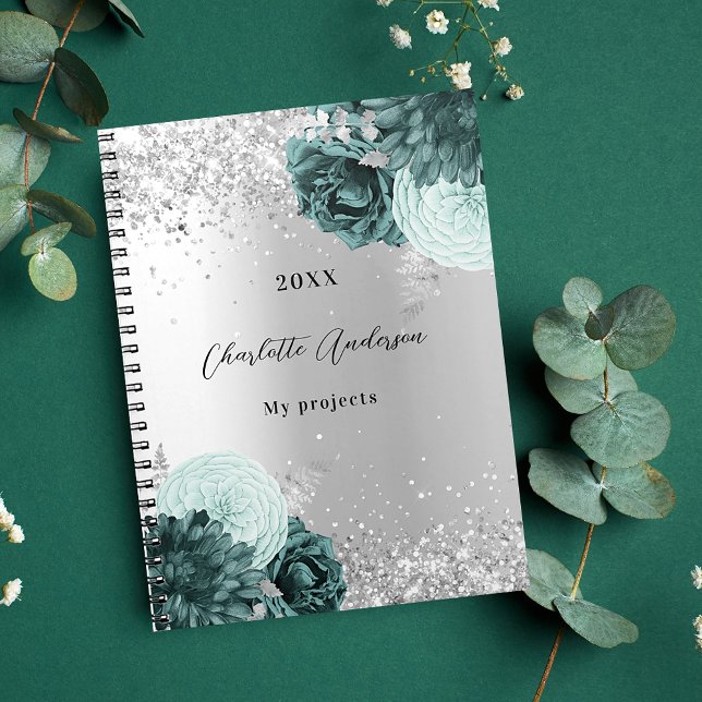 Cuaderno Flores verdes plateadas elegantes glamorosos (Subido por el creador)