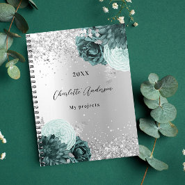 Cuaderno Flores verdes plateadas elegantes glamorosos