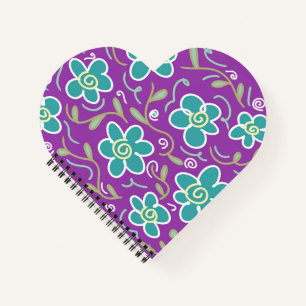 Cuaderno Flores verdes sobre el diseño púrpura
