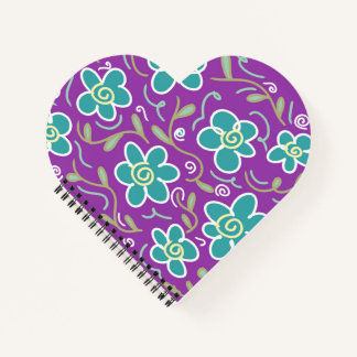 Cuaderno Flores verdes sobre el diseño púrpura