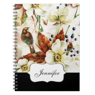Cuaderno Flores vintage del jardín de aves campestres