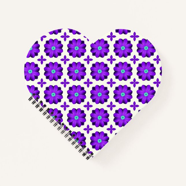 Cuaderno Flores violentas púrpura y motivos de hojas (Anverso)