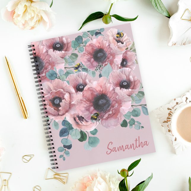 Cuaderno Flores y abejas Rosas polvorientas (Brighten up your school day or journaling time with this pretty notebook.)