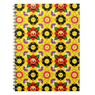 Cuaderno Flores y Abejas Sonrientes de Dibujos Animados