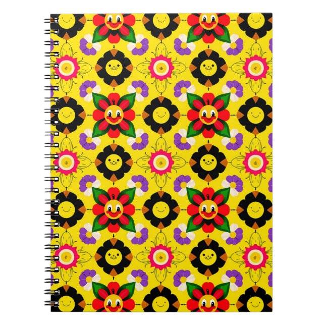 Cuaderno Flores y Abejas Sonrientes de Dibujos Animados (Frente)