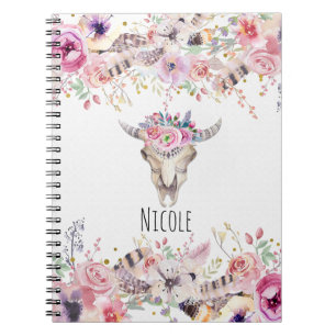 Cuaderno Flores y calavera de vaca rústico glam country boh