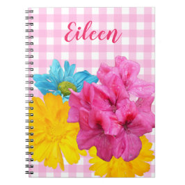 Cuaderno Flores y cuadros rosados