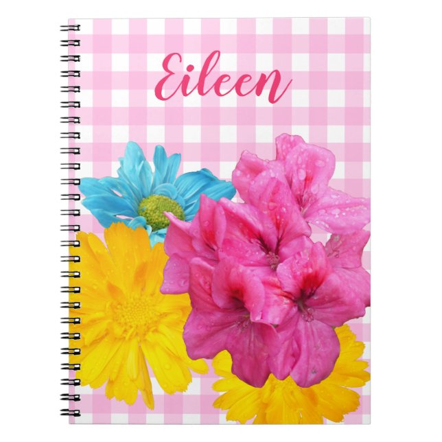 Cuaderno Flores y cuadros rosados (Frente)