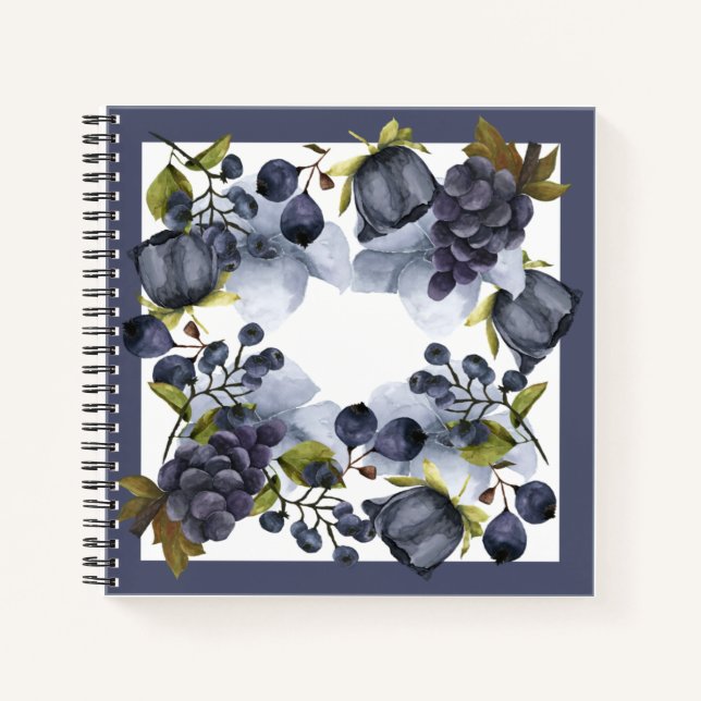 Cuaderno Flores y frutas azules en el marco (Anverso)