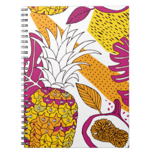 Cuaderno Flores y frutas tropicales, impresión exótica bril