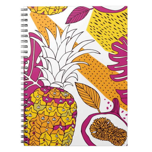 Cuaderno Flores y frutas tropicales, impresión exótica bril (Frente)