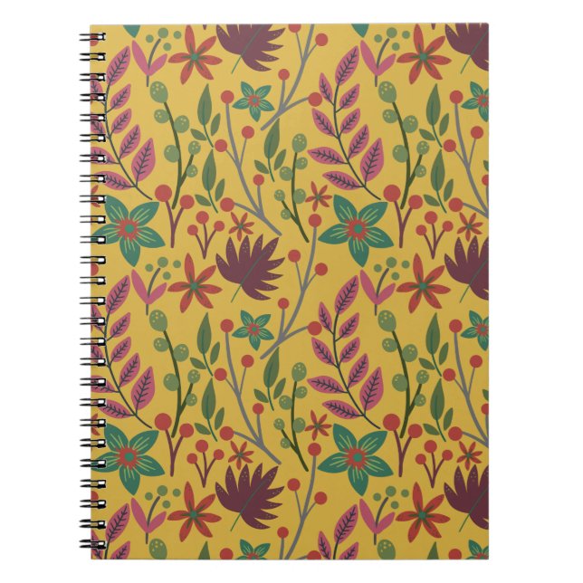 Cuaderno Flores y hojas amarillas sin costuras florales (Frente)