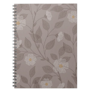 Cuaderno Flores y hojas bordadas sobre fondo marrón