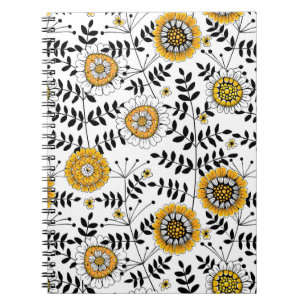Cuaderno Flores y hojas de perro en amarillo y negro