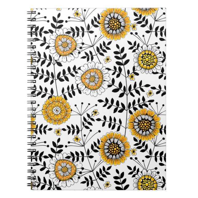 Cuaderno Flores y hojas de perro en amarillo y negro (Frente)