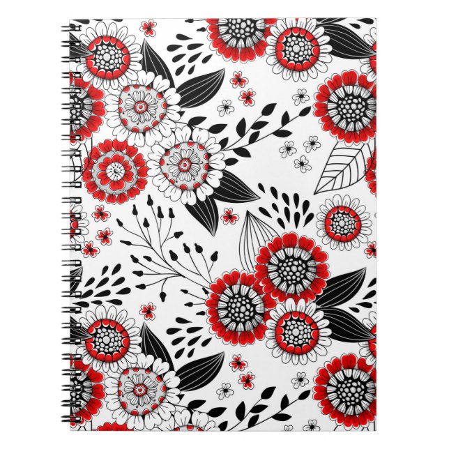 Cuaderno Flores y hojas de perro en rojo y negro (Frente)