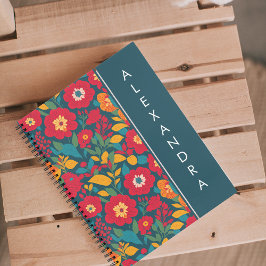 Cuaderno Flores y hojas silvestres azules y rojas