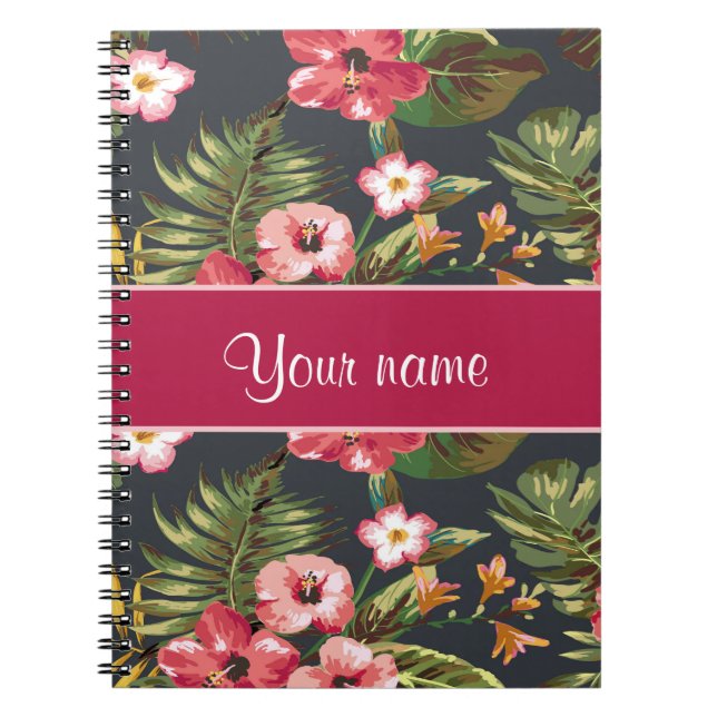 Cuaderno Flores y hojas tropicales elegantes del hibisco (Frente)