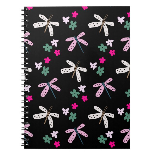 Cuaderno Flores y libélulas en negro (Frente)
