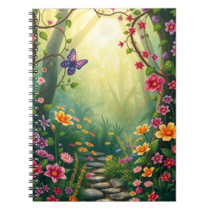 Cuaderno Flores y mariposa en una selva tropical encantada