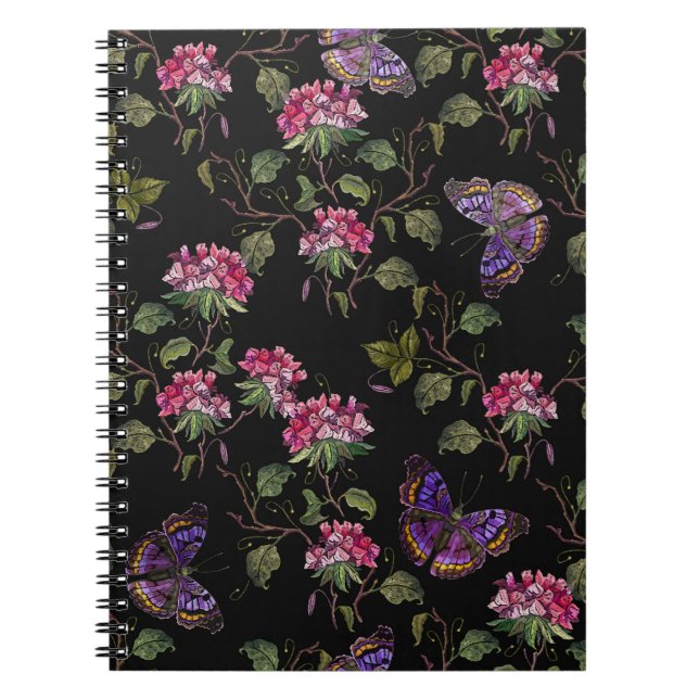 Cuaderno Flores y mariposas de datura de bordado sin fisura (Frente)