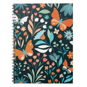 Cuaderno Flores y mariposas, patatas sin costura decorativa