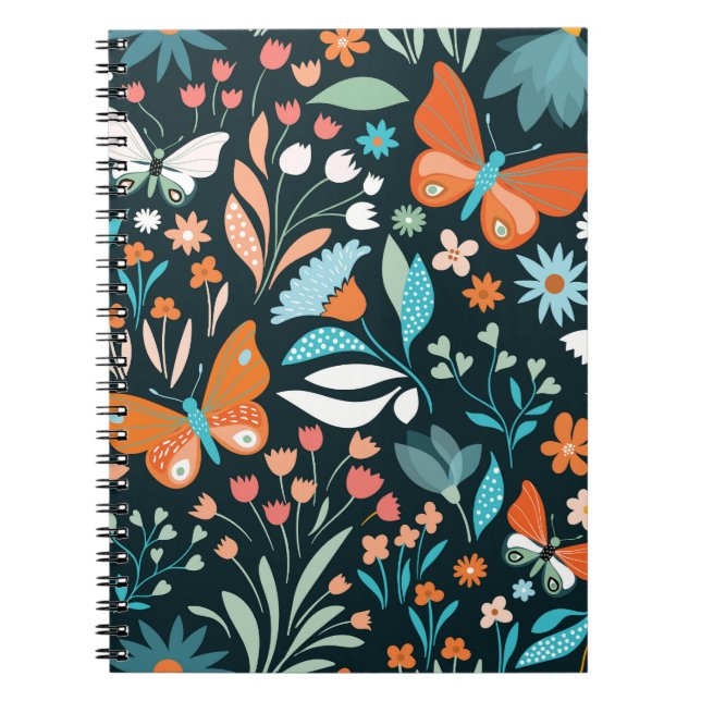 Cuaderno Flores y mariposas, patatas sin costura decorativa (Frente)
