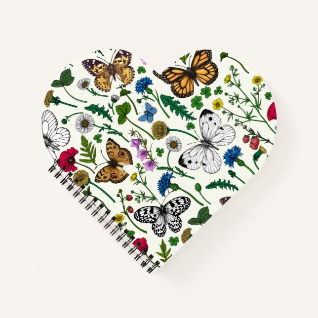 Cuaderno Flores y mariposas silvestres en blanco (Anverso)