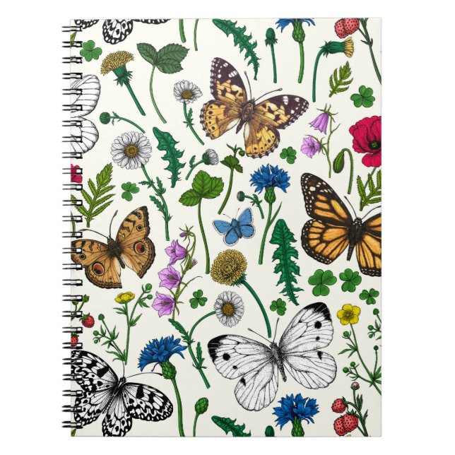 Cuaderno Flores y mariposas silvestres en blanco (Frente)
