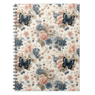 Cuaderno Flores y mariposas vintage de primavera en rosa y