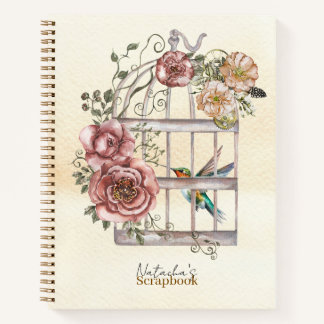 Cuaderno Flores y pájaro acuarela personalizado Scrapbook