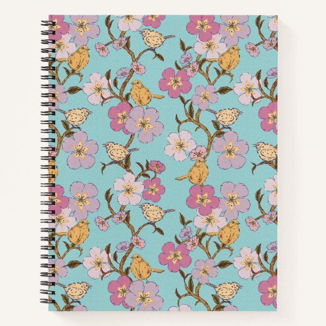 Cuaderno Flores y pájaros para senderos caprichosos - Turqu (Anverso)