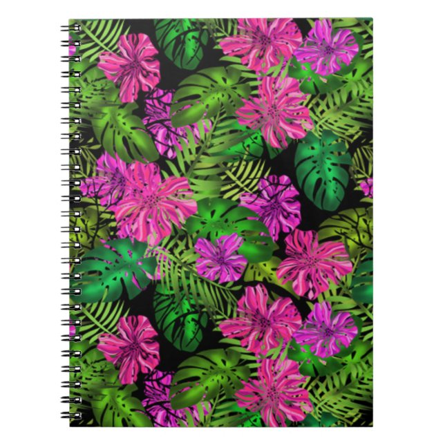 Cuaderno Flores y plantas tropicales sobre negro (Frente)
