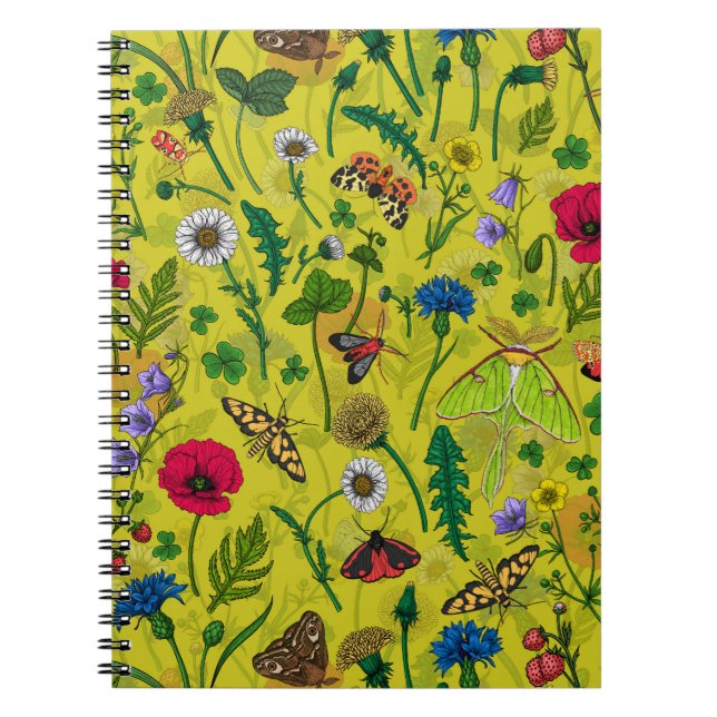 Cuaderno Flores y polillas silvestres en verde (Frente)