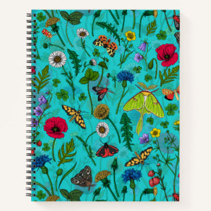 Cuaderno Flores y polillas silvestres en verde azulado
