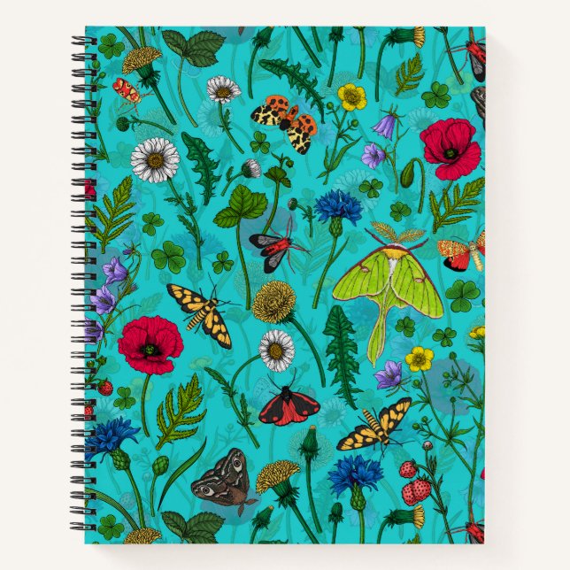 Cuaderno Flores y polillas silvestres en verde azulado (Anverso)