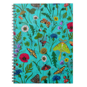 Cuaderno Flores y polillas silvestres en verde azulado