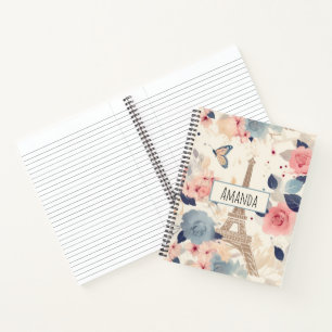 Cuaderno Flores y Torre Eiffel Modelo de Viaje de París