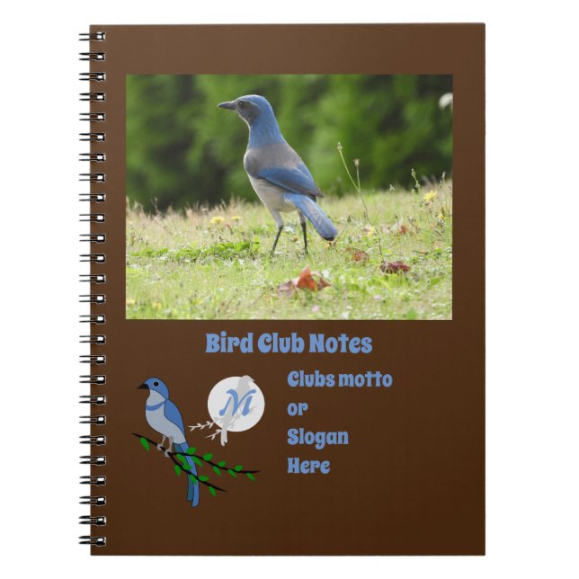 Cuaderno Florida Scrub Jay Bird Club Monograma Foto (Frente)