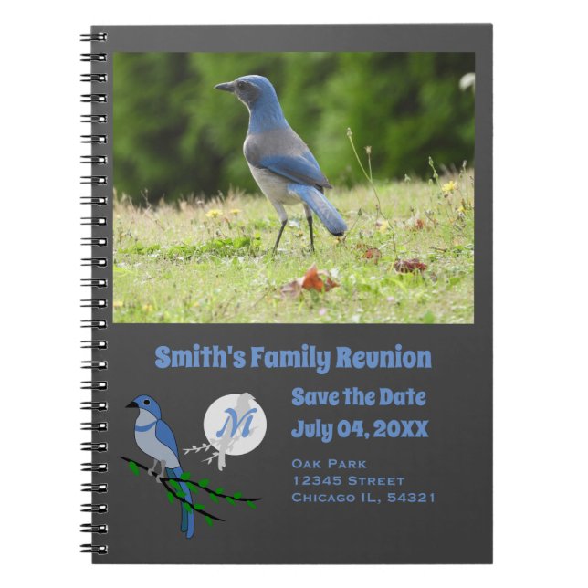 Cuaderno Florida Scrub Jay Family Reunion Monograma Foto (Frente)