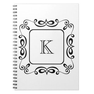 Cuaderno Floritura Inicial Monograma Remolino Blanco Negro