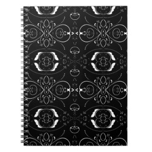Cuaderno Florituras blancas elegantes en negro
